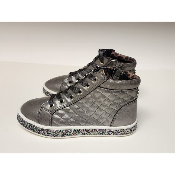 Steve Madden Girls JCarlson High-Top Sparkle Sole Silver Sneaker Size 2 - Picture 5 of 14